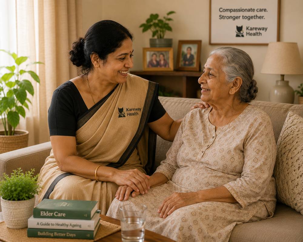 Caregiver and senior woman putting together a puzzle at home